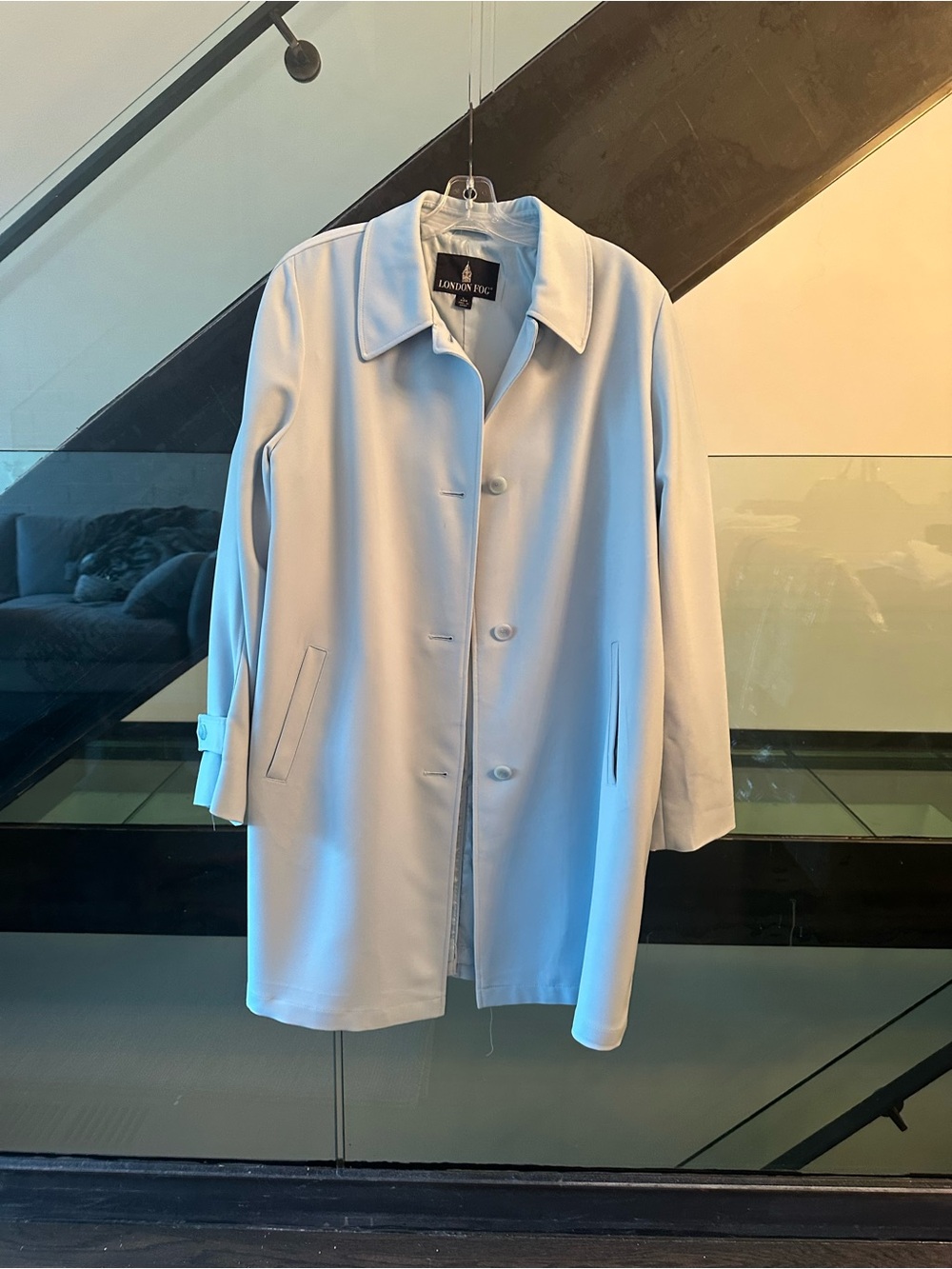 London Fog Women’s Large Light Blue Raincoat Trench Car Coat Lightweight Classic